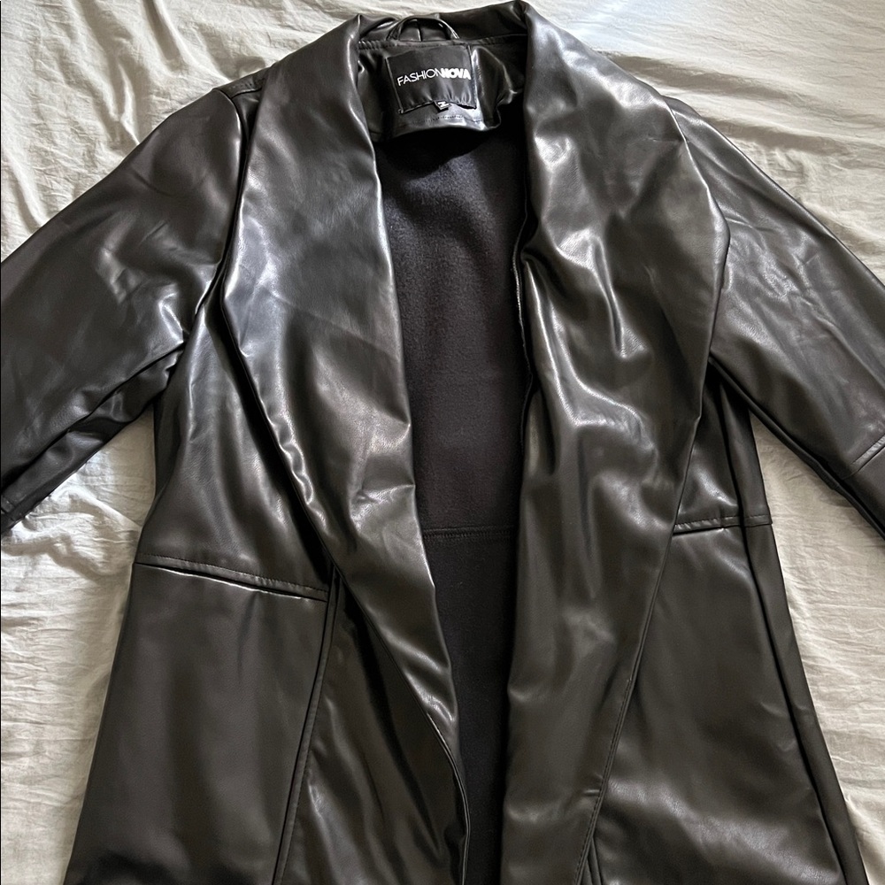Fashion Nova Sleek Black Faux Leather Coat